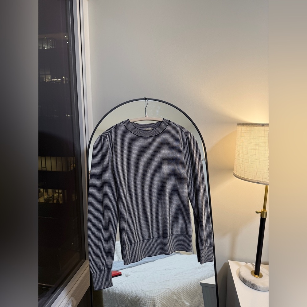 Everlane The Organic Cotton Crewneck Sweater, Navy Striped, XS